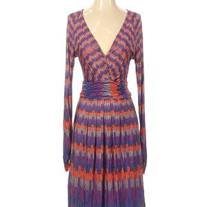 BCBGMAXAZRIA Dress Boho Long Slv V-Neck A-Line Silhouette Sz S #266